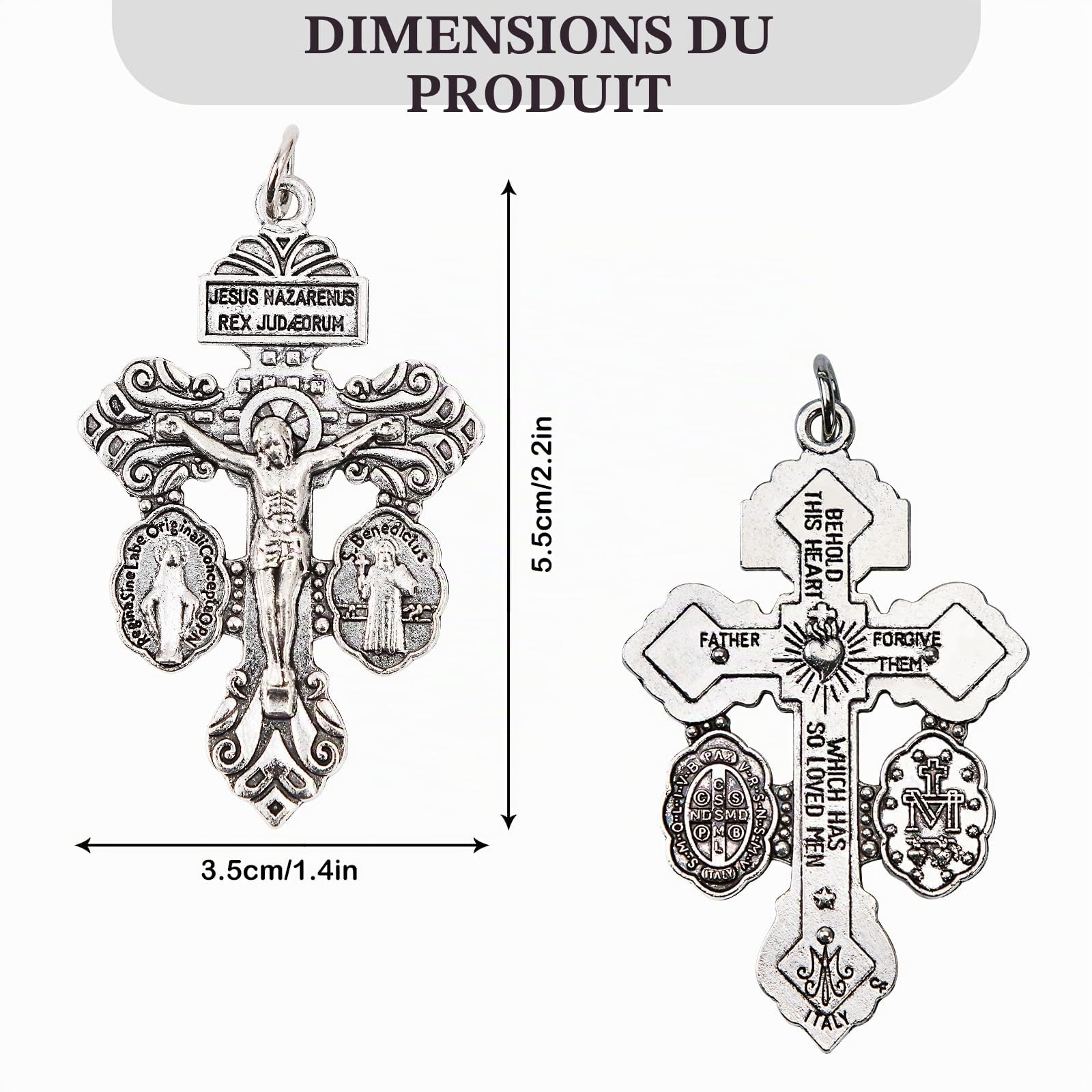 Crucifix catholique pour chapelet - Lot de 10 - Croix du pardon avec médaille de Saint Benoît et médaille miraculeuse - Pièces pour chapelet