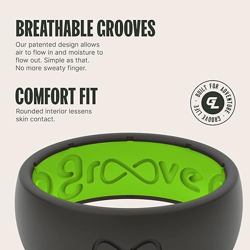 Miniatura 3 de Groove Life - Anillo de boda de goma transpirable para hombres, de silicona sólida, diseño único, cobertura de por vida, anillo de ajuste cómodo