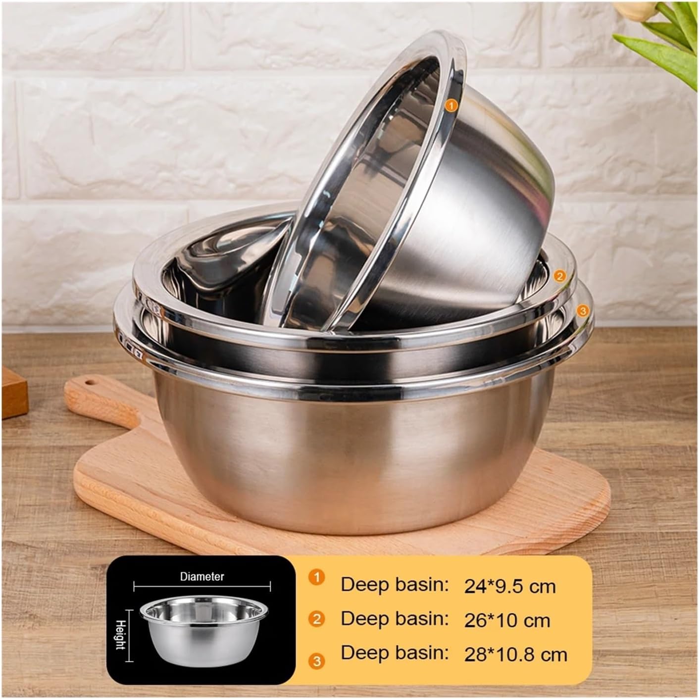 3-Size Large Bowl Salad Mixing Kitchen Utensils For Cooking Baking Camping