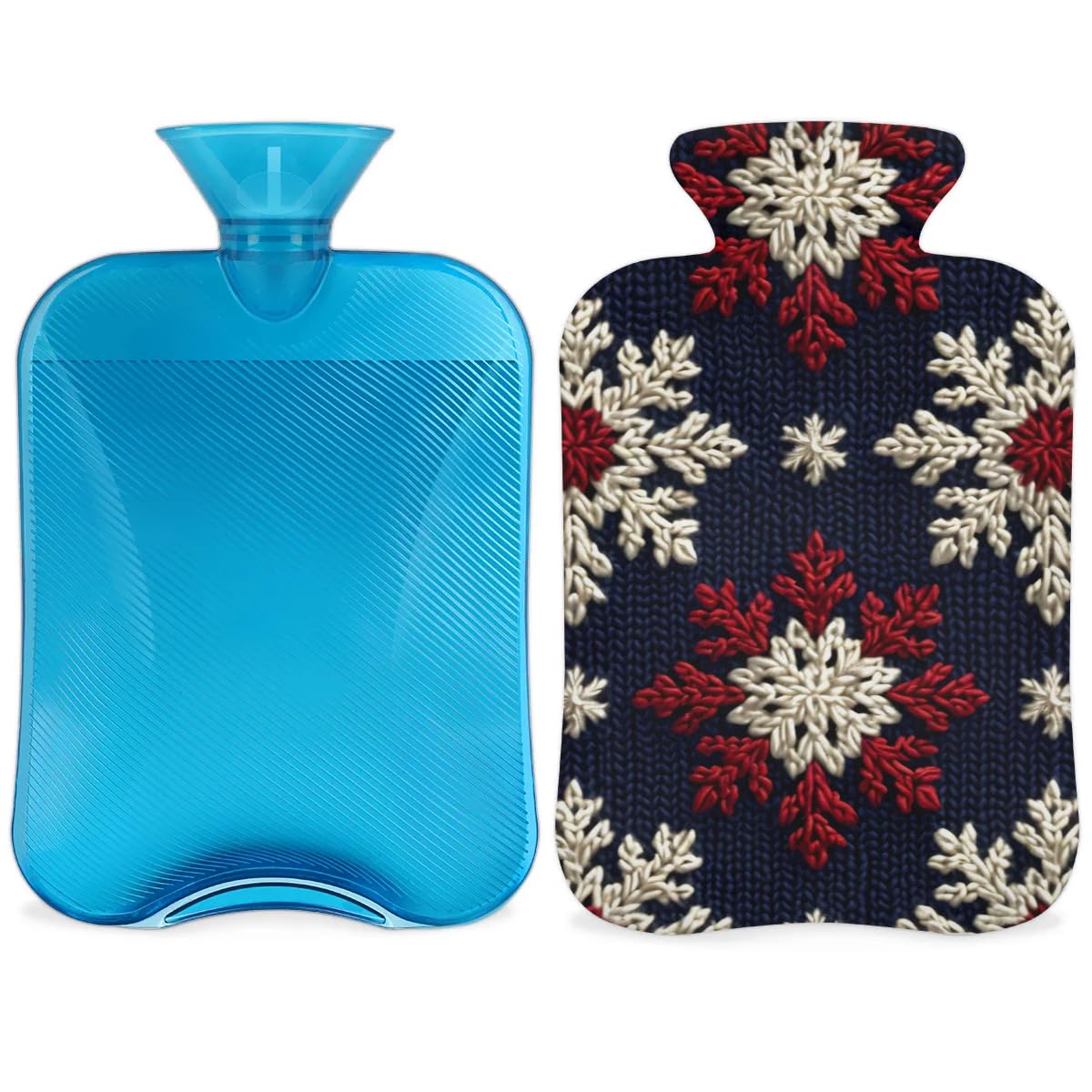 Hot Water Bottle with Soft Cover,2L Retro Snowflakes Christmas Hot Water Bag for Hot and Cold Compress, Hand Feet Warmer, Rubber Hot or Cold Water Bottle Halloween Christmas Decorations