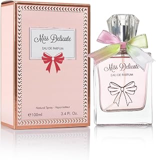 URBAN COLLECTION Miss Delicate Perfume for Women, Sweet Floral Fruity Fragrance, Sparkling Peach Peony Lily Valley Praline, Amber Patchouli, Long Lasting Elegant Scent 3.4 oz / 100ml