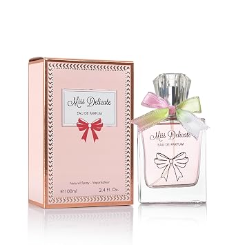 URBAN COLLECTION Miss Delicate Perfume for Women, Sweet Floral Fruity Fragrance, Sparkling Peach Peony Lily Valley Praline, Amber Patchouli, Long Lasting Elegant Scent 3.4 oz / 100ml