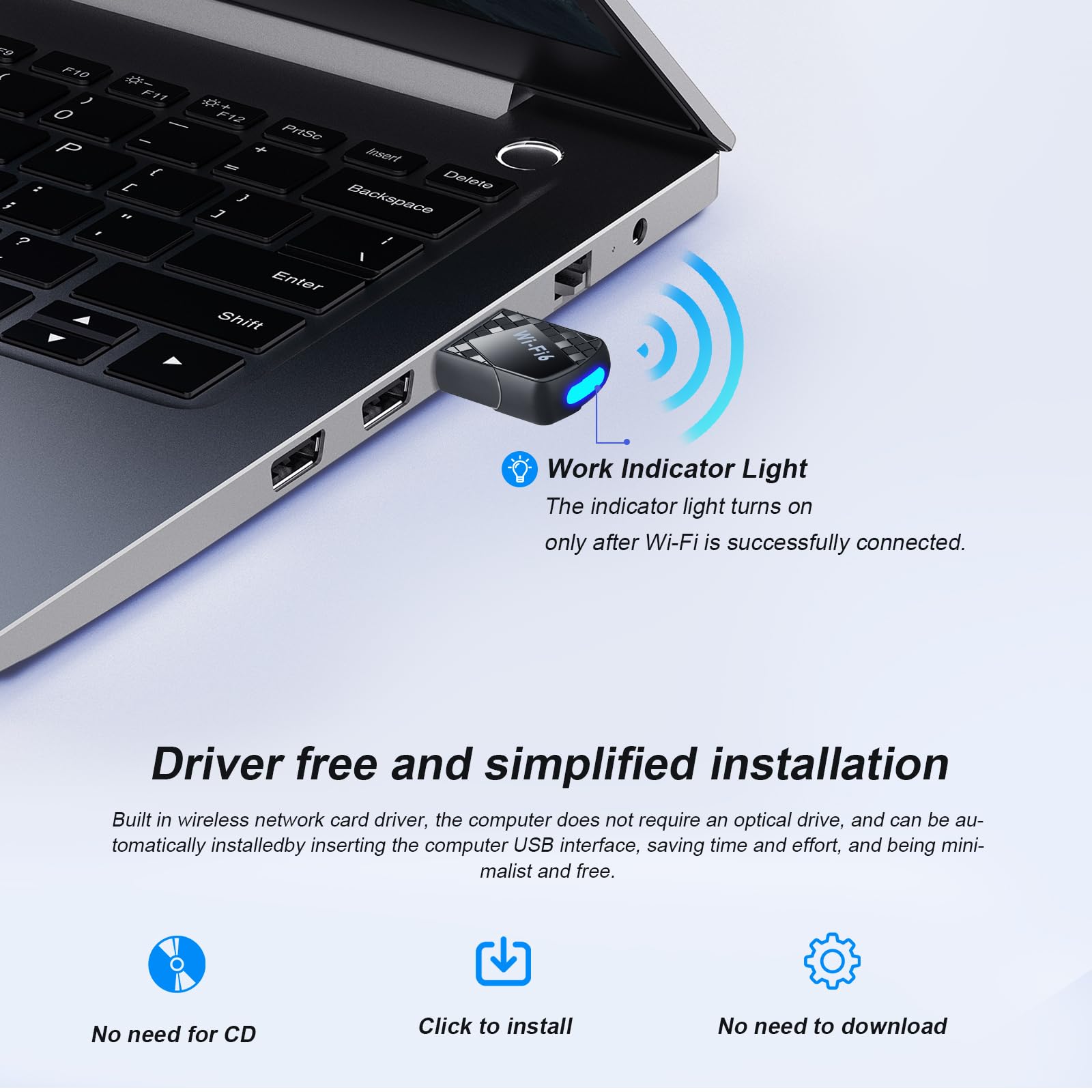 AX900Mbps - Adaptador USB WiFi 6 para PC, adaptador Bluetooth 5.4 WiFi 2 en 1. Adaptador transceptor de red inalámbrico de doble banda 2.4G/5G para laptop, escritorio, WPA3, compatible con Windows