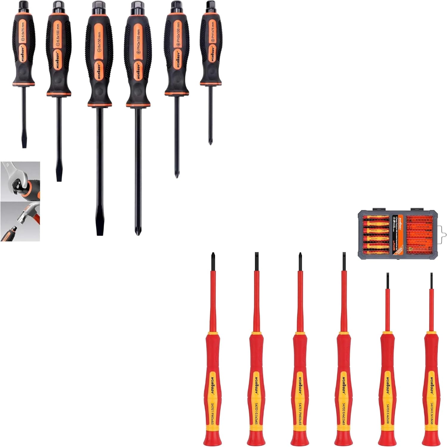 HORUSDY 6-Pieces Magnetic Screwdriver Set and 1000V 6-Piece Mini Insulated Screwdriver Set