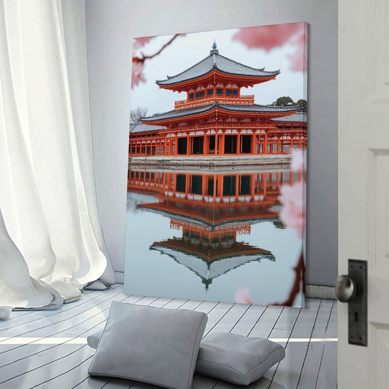 Junmoney Byodo-in Temple Reflection Decorative Wall Artwork, 08x12inch(20x30cm), for Home Lounge, Bedroom Or Reading Nook, Eye Catching Artwork for Blank Walls