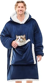 JOYWOO Navy Wearable Blanket Hoodie,Oversized Cat Lovers Sweatshirt Blanket for Adult, Birthday Gifts for