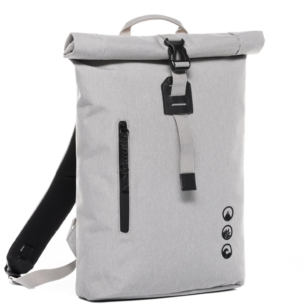 Mochila Roll-Top Daypack Alani - Pet Reciclado, Repelente al Agua - con Funda extraíble para portátil - Plana y Ligera, Mochila para Bicicleta Gris Claro