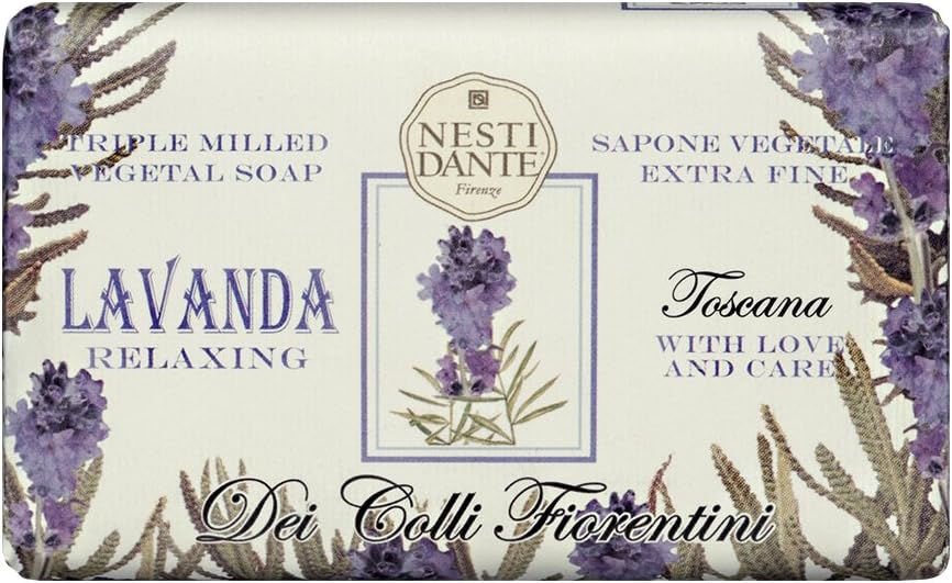 Nesti Dante Dei Colli Fiorentini Tuscan Lavender Perfumed Bar Soap 250g - Handcrafted Italian Vegetable Soap, Natural & Luxury Skincare, Moisturizing Gentle Cleanser, Calming Tuscan Lavender Fragrance
