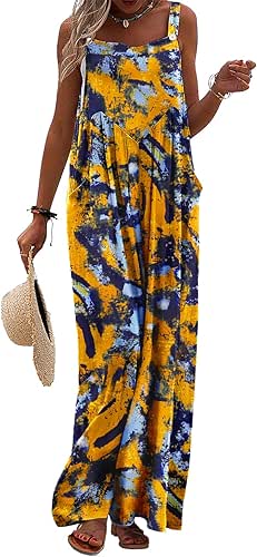 YESNO Women's Summer Casual Overalls Loose Wide Leg Jumpsuits Boho