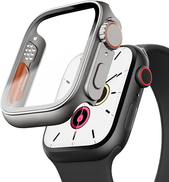 PZOZ Compatible with Apple Watch Series 4/5/6/SE 2/SE 44mm Screen Protector,iWatch PC Case Tempered Glass Film Bumper Protective Cover for i Watch