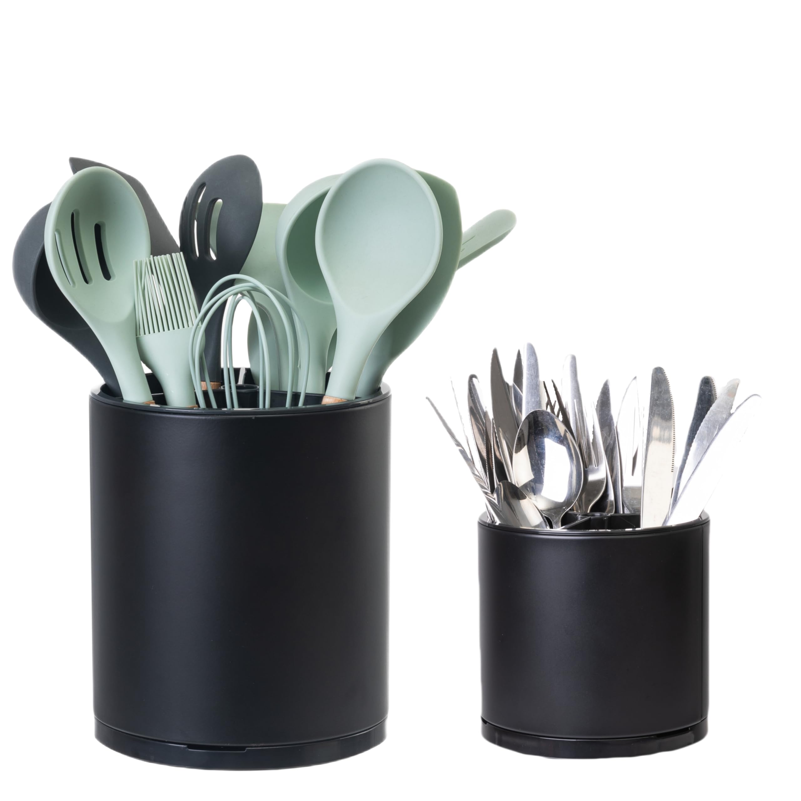 LIBODOUR Kitchen Utensil Holder Extra Large Rotating For Counter Organizer Stainless Steel Storage Cooking Silverware Caddy 3 Compartment Flatware