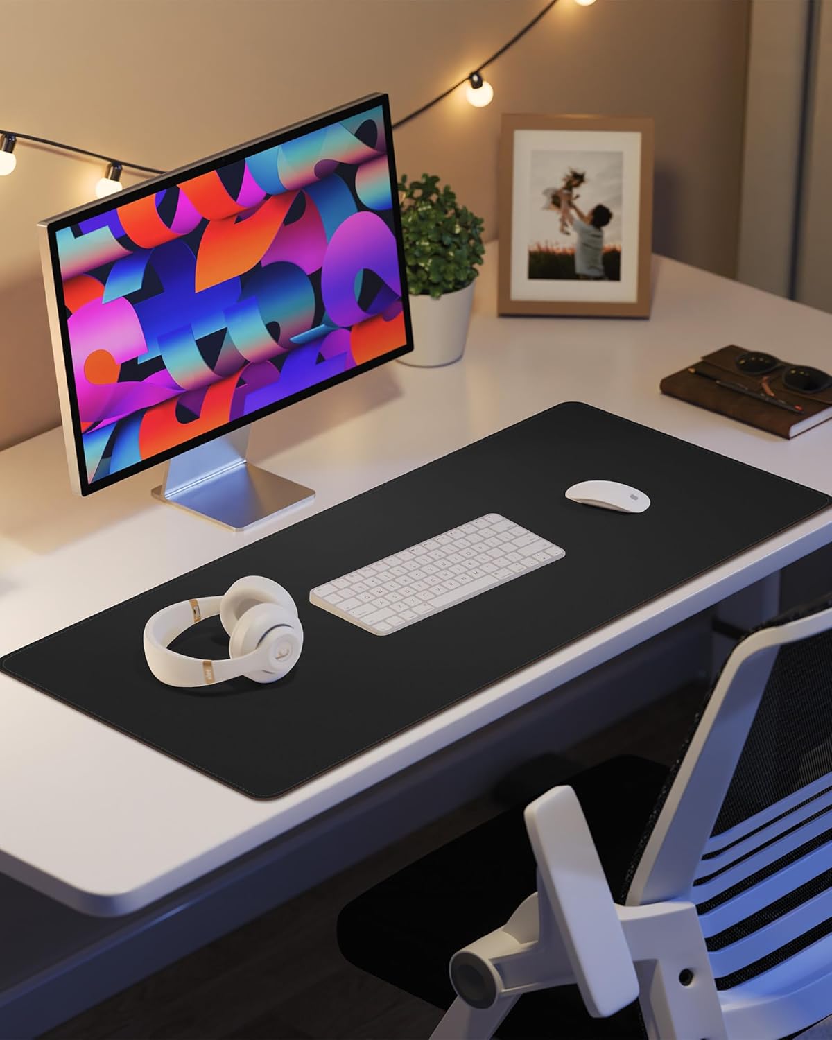 Leather Desk Pad Protector - 48" x 17" Non-Slip PU Leather Large Mouse Pad, Waterproof Desk Blotter Mat for Office and Home (Black)