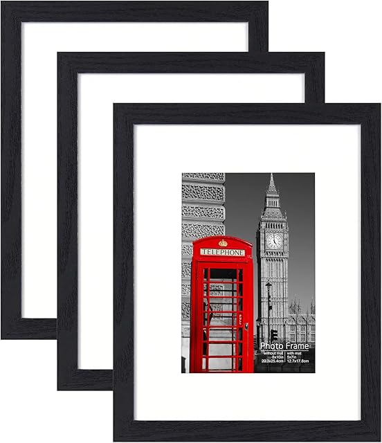 Black 8 x 10 Inch Photo Frames Set of 3 with Mount for 5 x 7''pictures, 10x8'' Wood Picture Frame With Plexi glass Front for Tabletop or Wall Mounted
