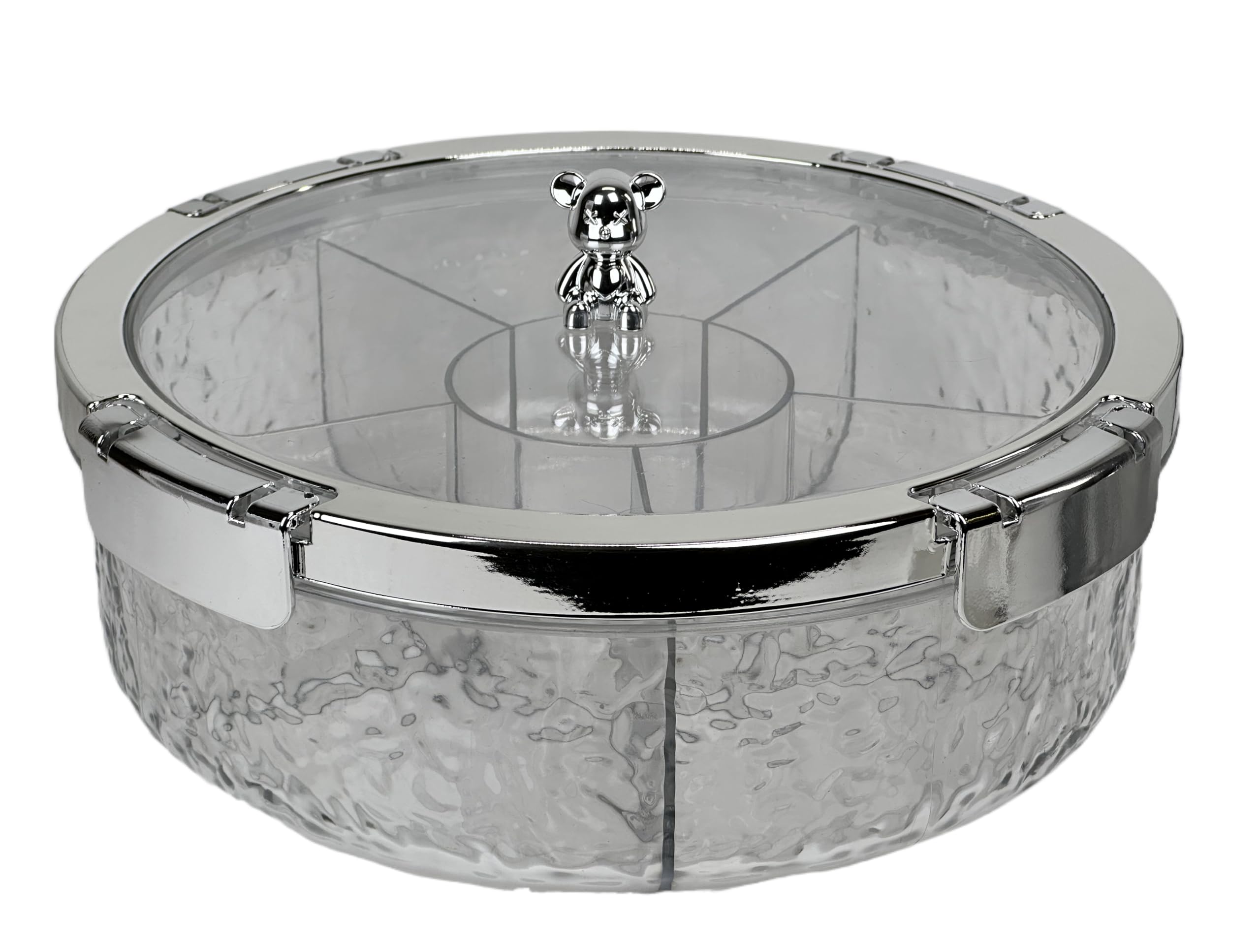 Candy Box with Lid,Sealed Nut Snack Storage Box Living Room Dry Fruit Tray Fruit Tray,6 Compartment (Silver)