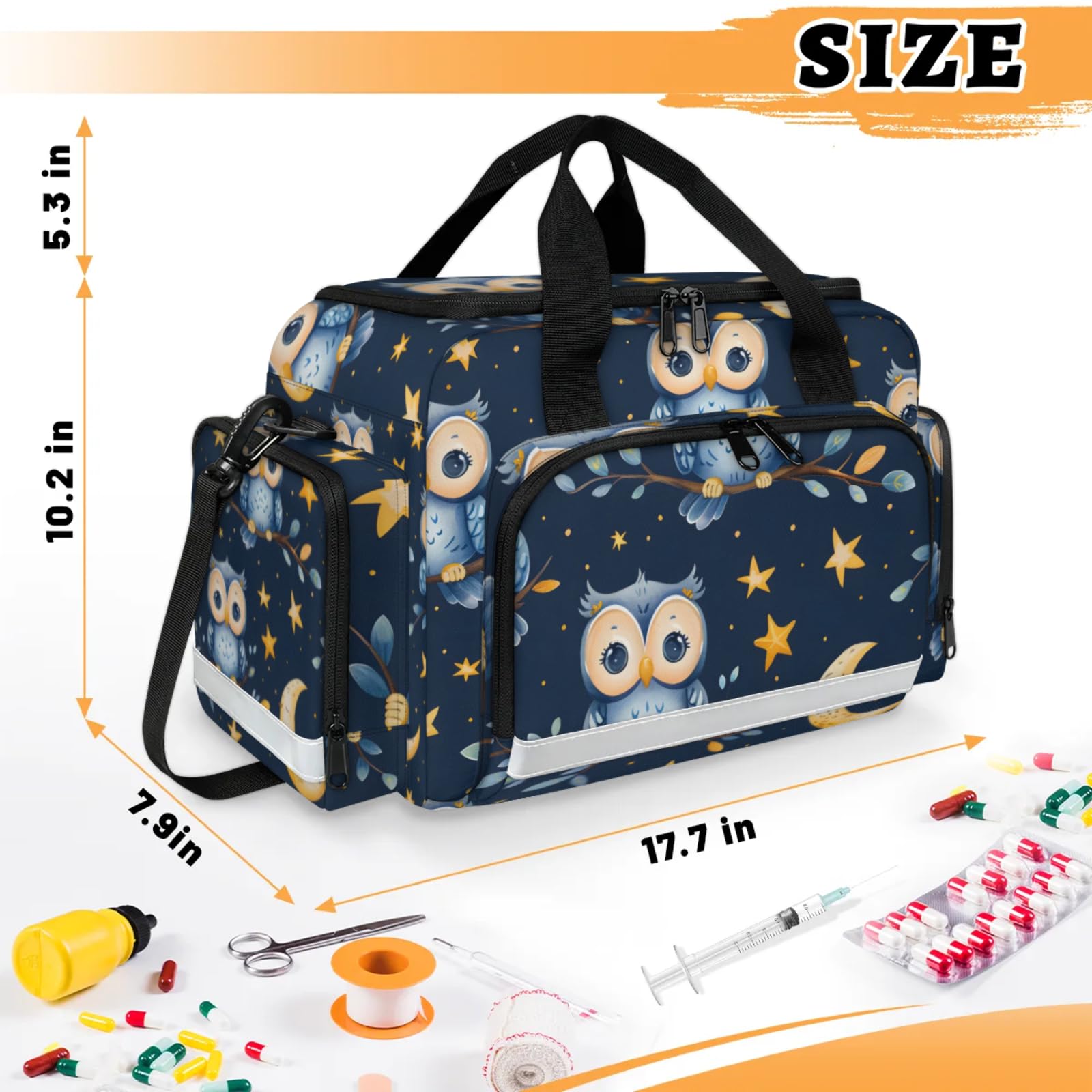 GzLeyigou First Aid Bags Empty, Colorful Owl Emergency Bag First Aid Kit Multiple Compartment Kit Carrier On Call Trauma Bag For Paramedics Emergency Medical Supplies Kit
