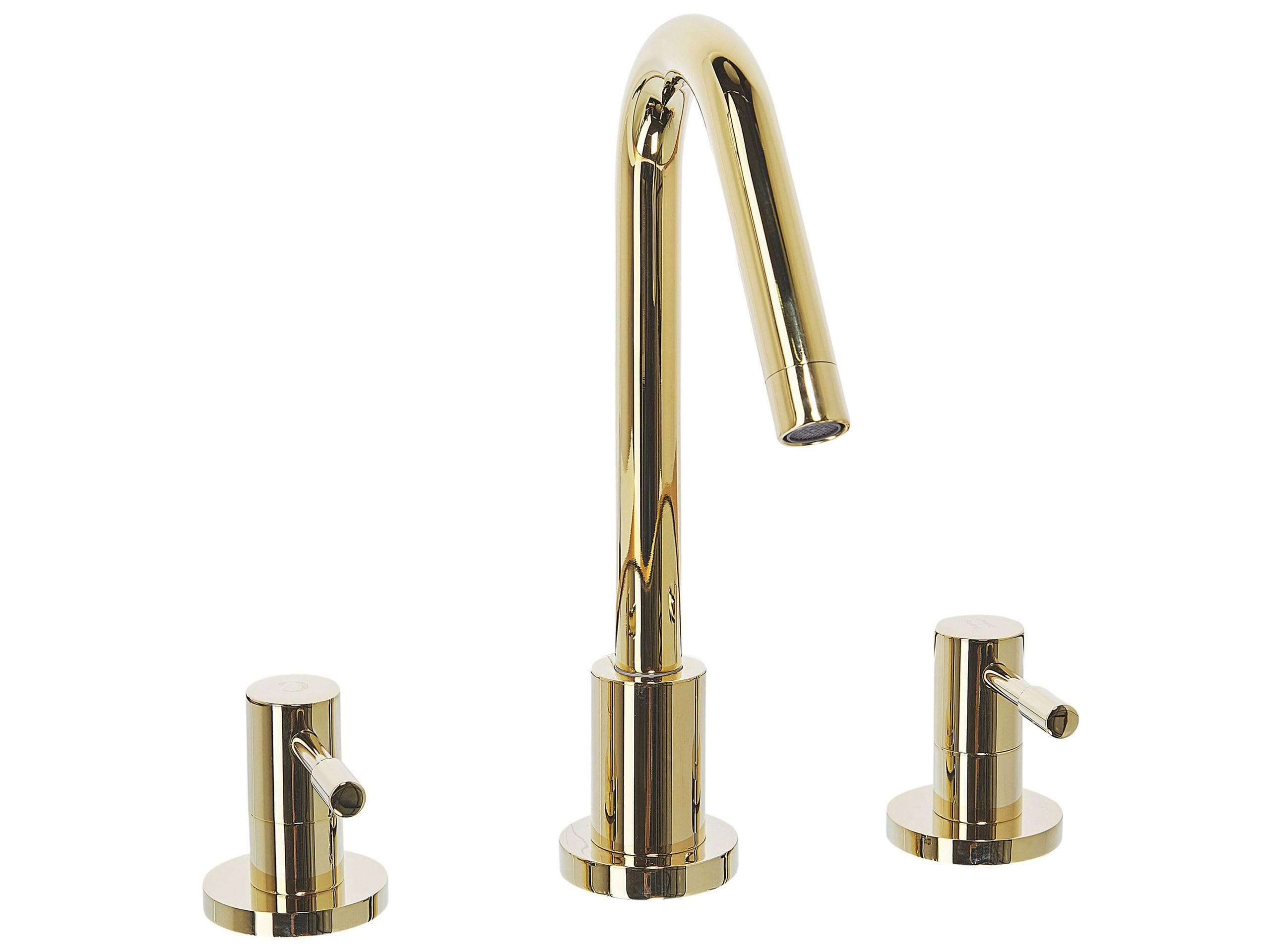 Grifo mezclador para lavabo metal brillante latón baño moderno grifo de doble mando dorado Kalambo