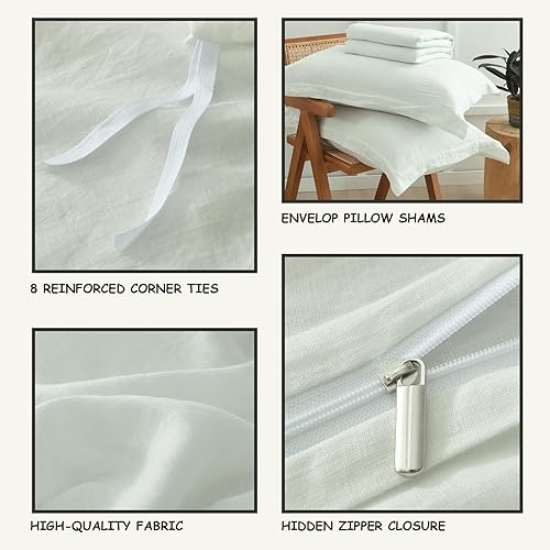 Miniatura 5 de Bedduvit Funda de edredón de lino tamaño King, juego de funda de edredón de lino y algodón, 3 piezas de lino suave, funda de edredón de verano con