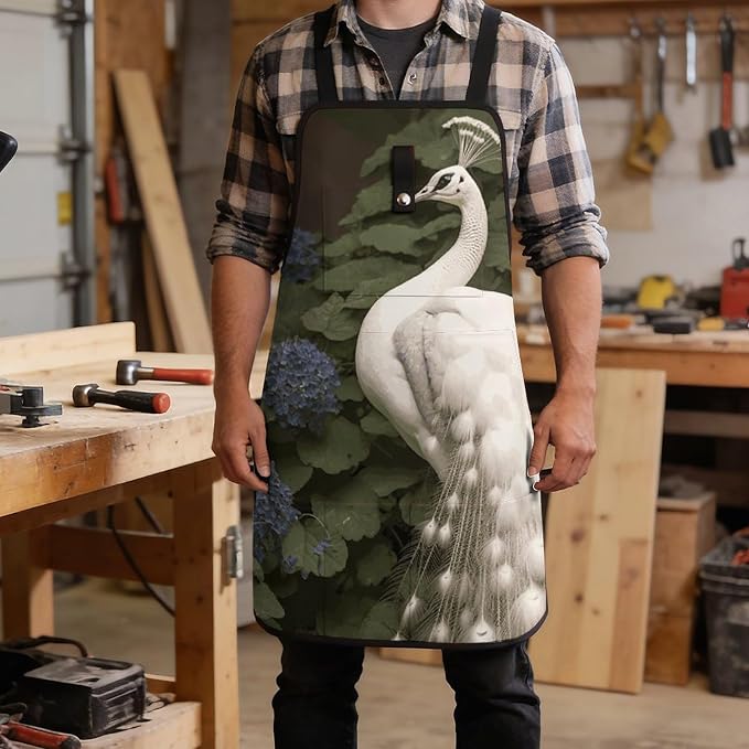 Delantal de trabajo White Peacock con bolsillos y ajustable miniatura 5