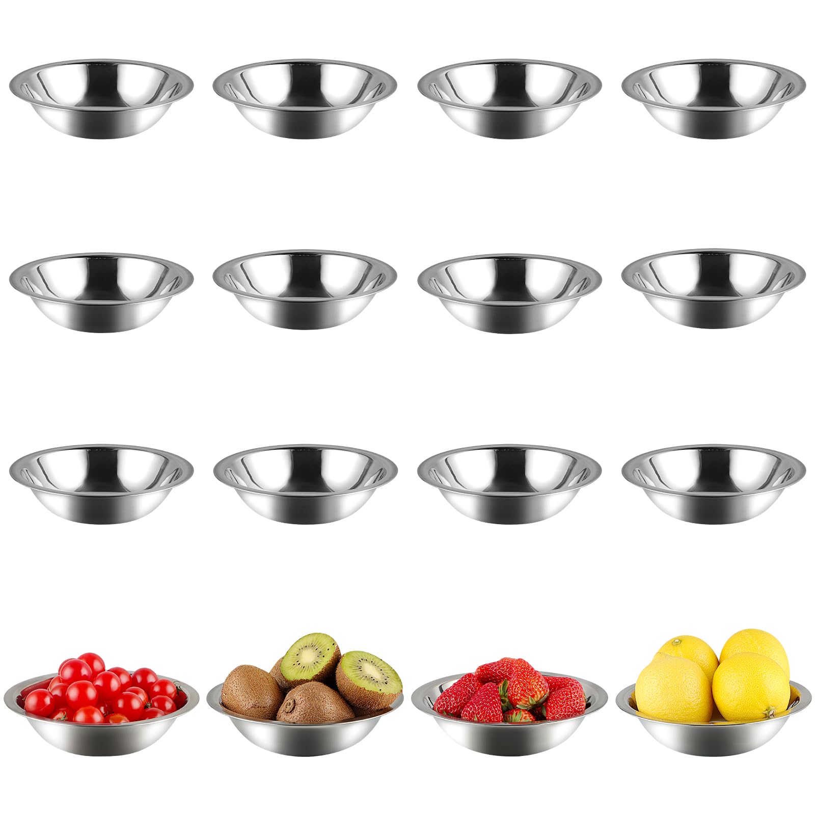16 cuencos pequeños de acero inoxidable de 13.5 onzas para preparación de comidas, servir alimentos, cocinar en la cocina, hornear o barbacoa al aire libre, camping