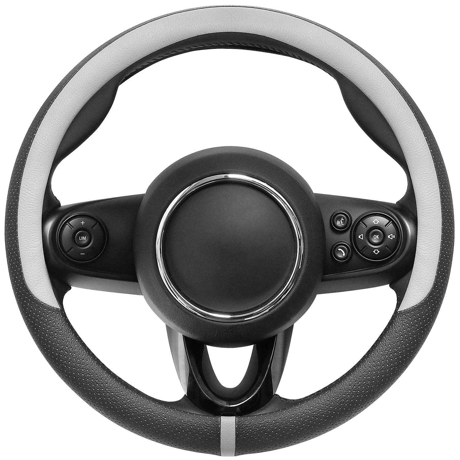 COFIT Microfiber Leather Steering Wheel Cover, Anti-slip Universal Protective Wrap, Car SUV Truck Interior Decor Accessories, Size M 37-38cm Grey and Black — view 23