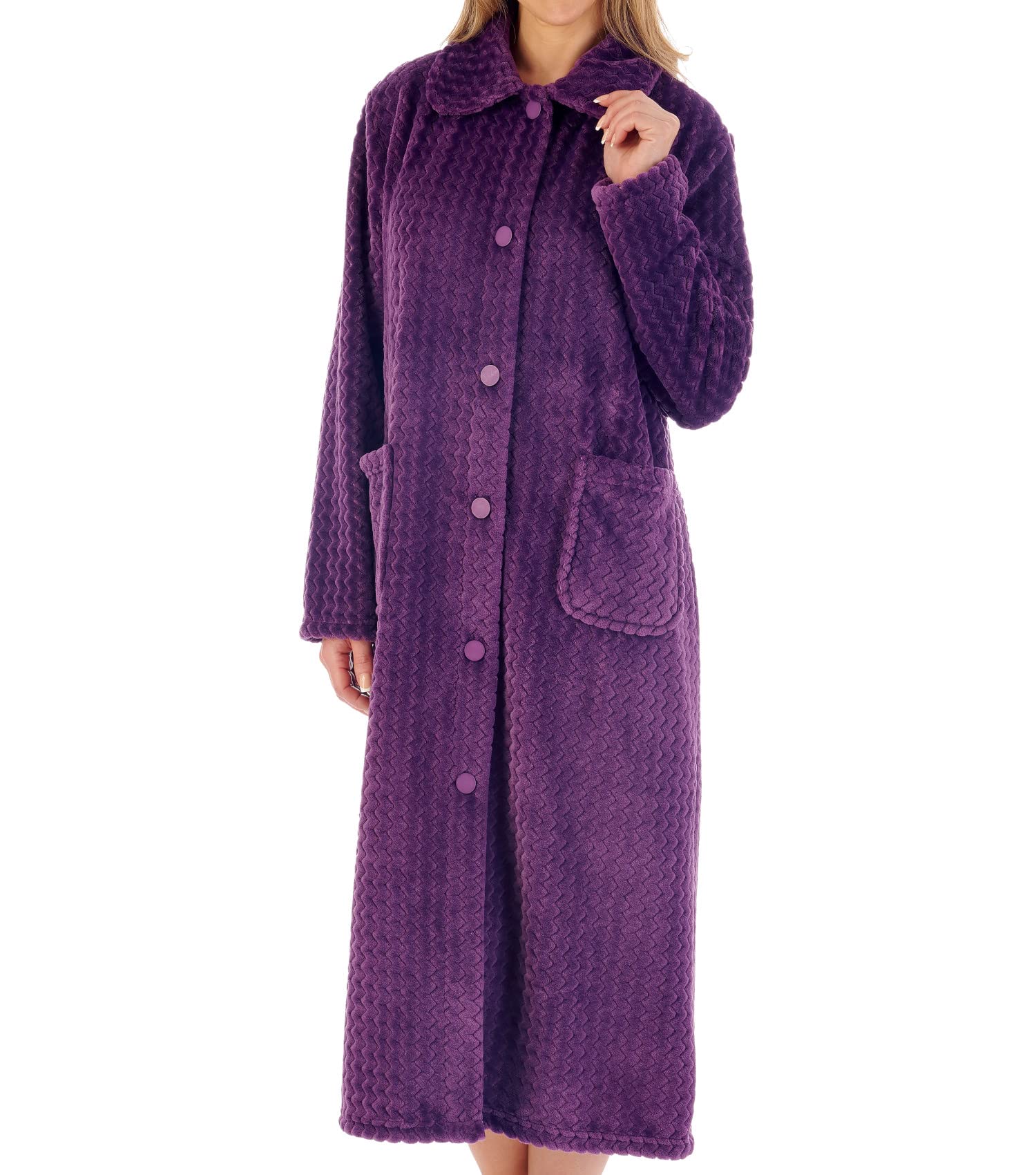 Slenderella HC02316-PP Women's Purple Button Front Dressing Gown Medium