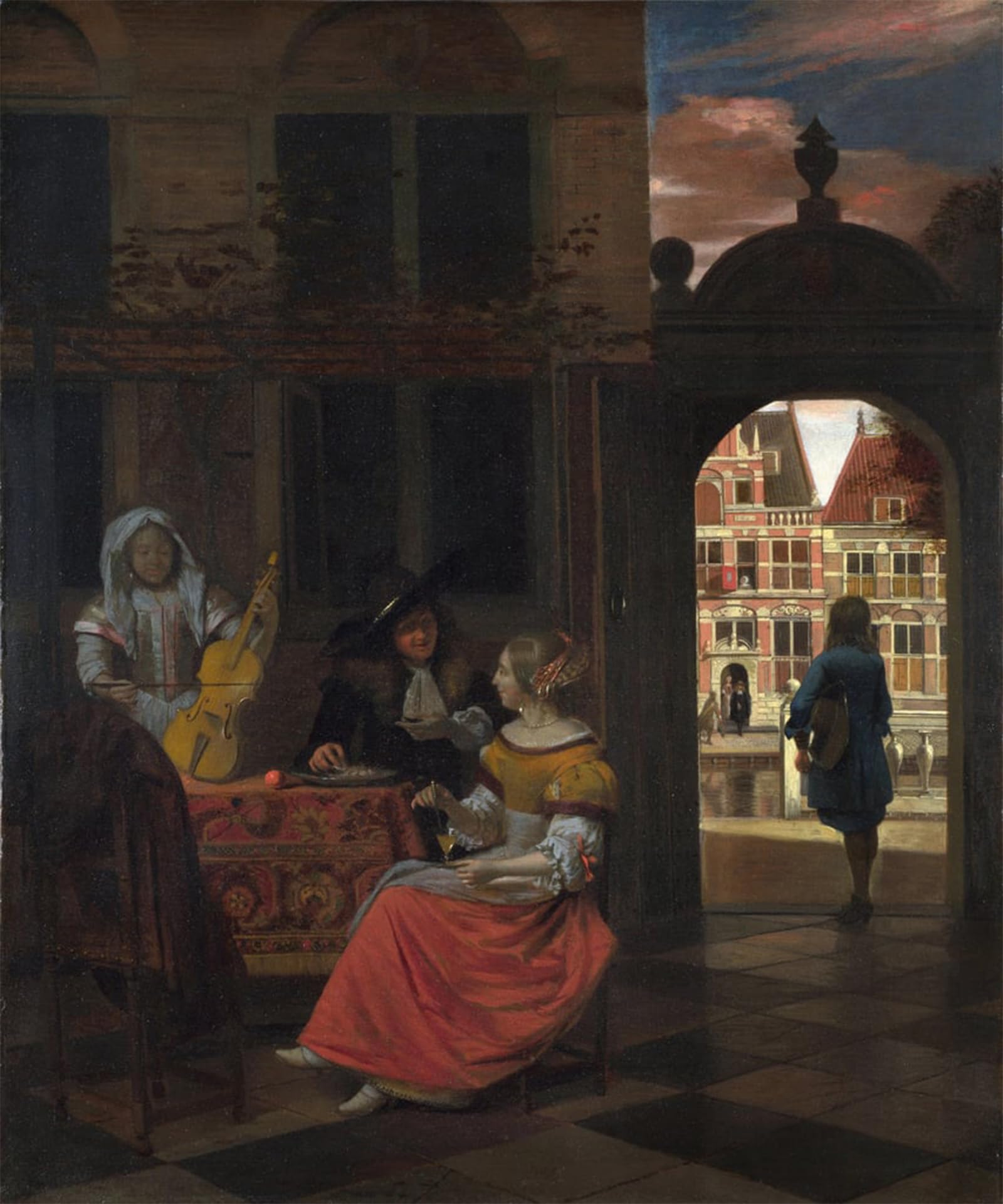 ARTXLXXBN Famous Print Painting Colorful Art Print a Musical Party in a Courtyard by Pieter De Hooch Canvas Art Decorations for Home Decor 60x90cm