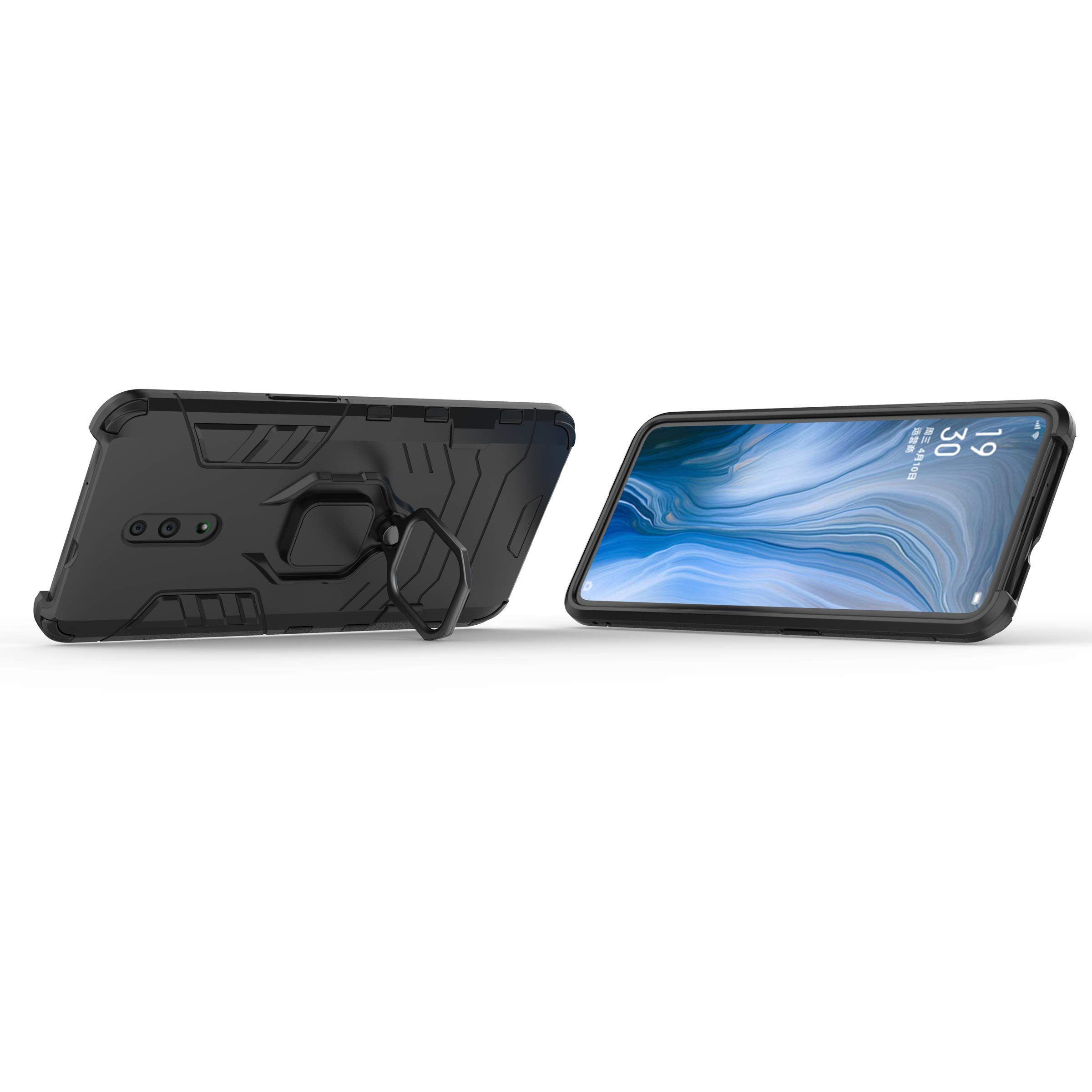 KOUYI Cover per Oppo Reno2 Z, Custodia Antiurto Grado Militare 360° Girevole Regolabile Ring Armor Bumper TPU Case Magnetica Supporto Silicone Custodie Protettiva per Oppo Reno2 Z (Blu