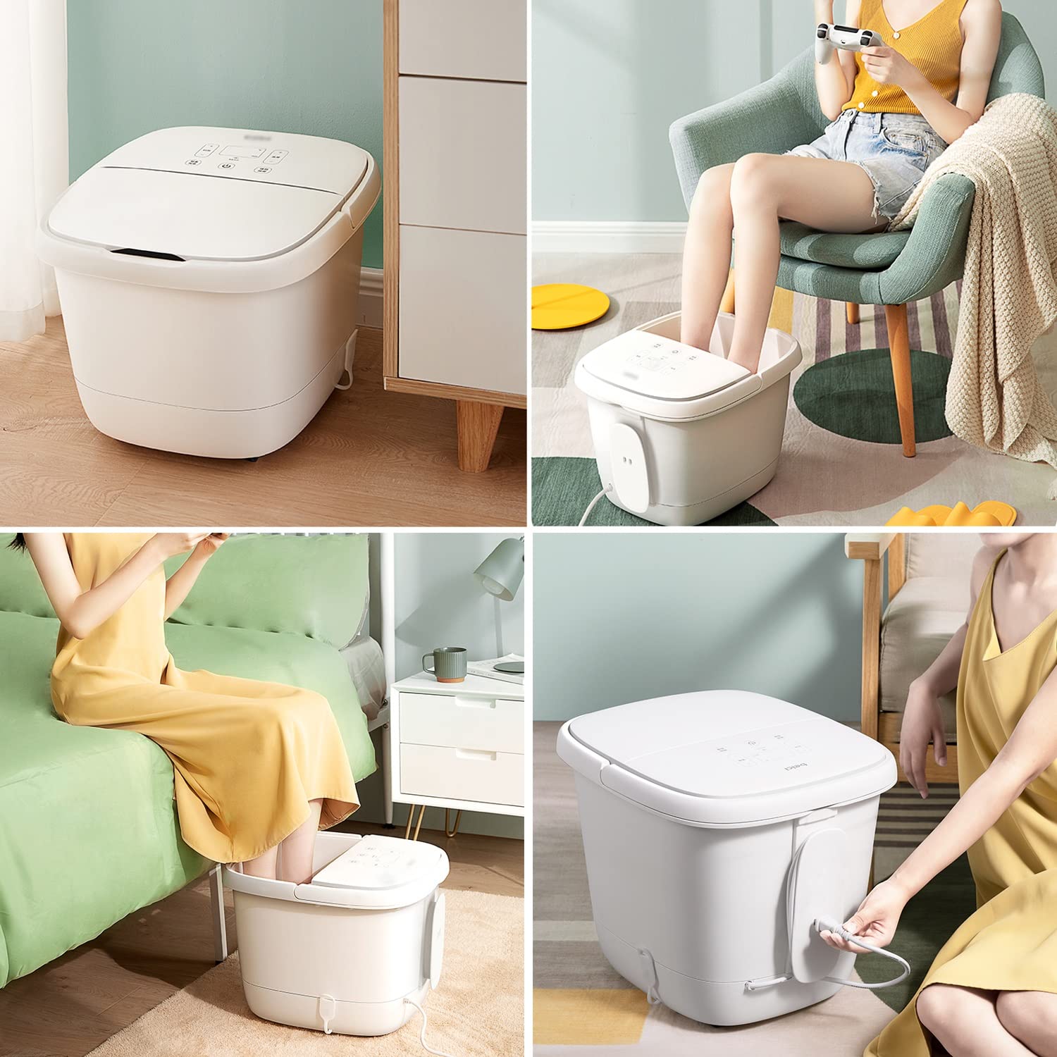Masajeador de Baño de Spa para Pies con Calentamiento Rápido, 8 Rodillos de Masaje Motorizados para Baño de Pies con Calor, Control de Temperatura Digital Ajustable en el Tiempo, Remojo de Pies, Alivi