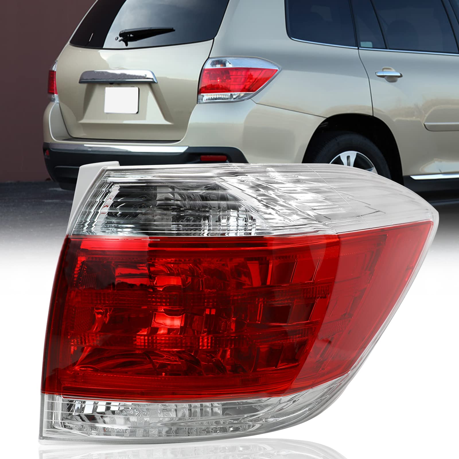 KAKSEY Brake Tail Light Halogen Rear Lamp Assembly Compatible with Toyota Highlander 2011 2012 2013 Tail Lamp Replacement (Right Passenger Side)