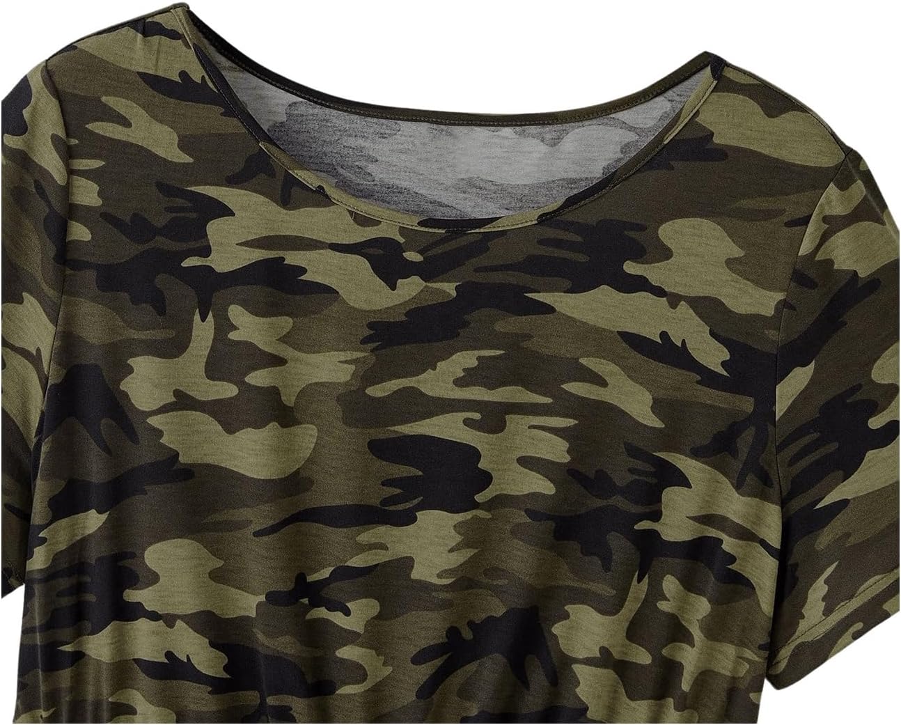 SOLY HUX Women's Plus Size Camo Print Dress Short Sleeve Tie Front Summer Short Dresses with Pocket - Image 4