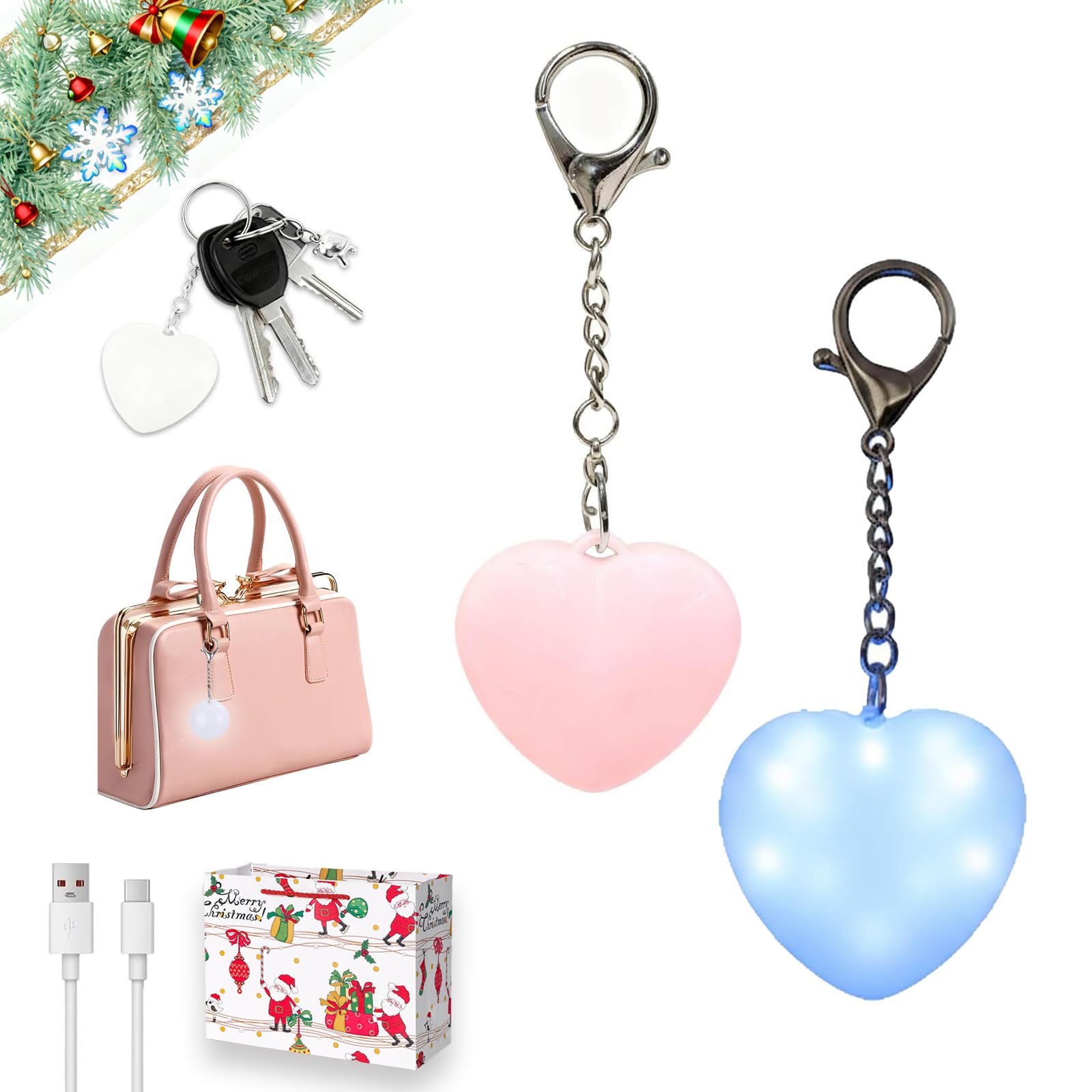 fjaldjfu Love Wallet Tote Bag Touch Sensing Light, Portable Heart-Shaped Handbag Light, Automatic Sensor Rechargeable Purse Lights, Mini Pocket Light for Handbag, Heart Accessories for Women (2PCS*G)