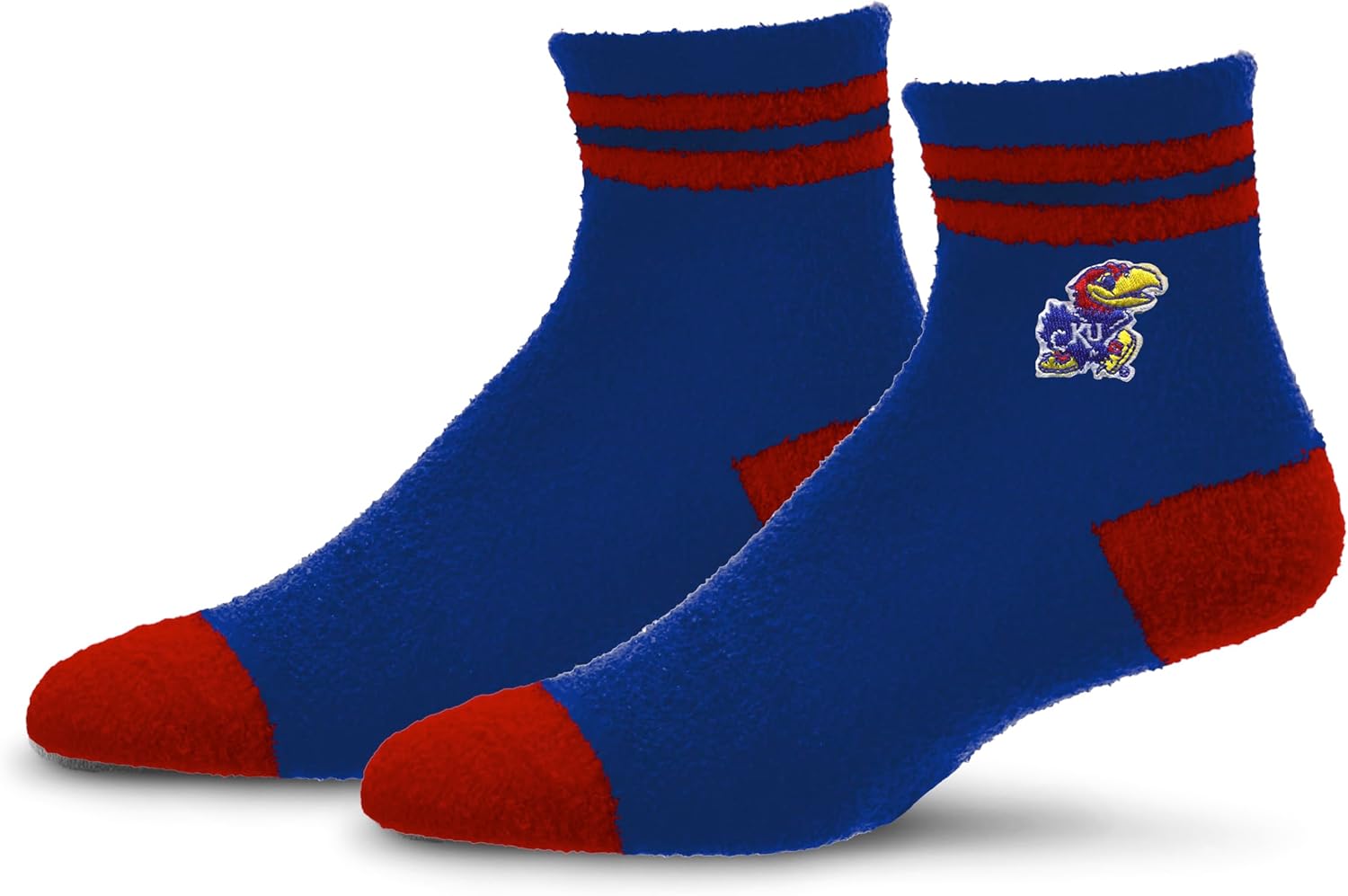 For Bare Feet NCAA KANSAS JAYHAWKS Cozy Two Stripe Quarter Sock Team Color OSFM