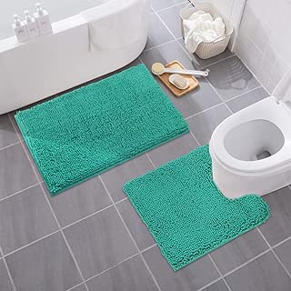 MAYSHINE Bathroom Rug Toilet Sets and Shaggy Non Slip Machine Washable Soft Microfiber Bath Contour Mat (Turquoise, 32x20 / 20x20 Inches U-Shaped) - coolthings.us