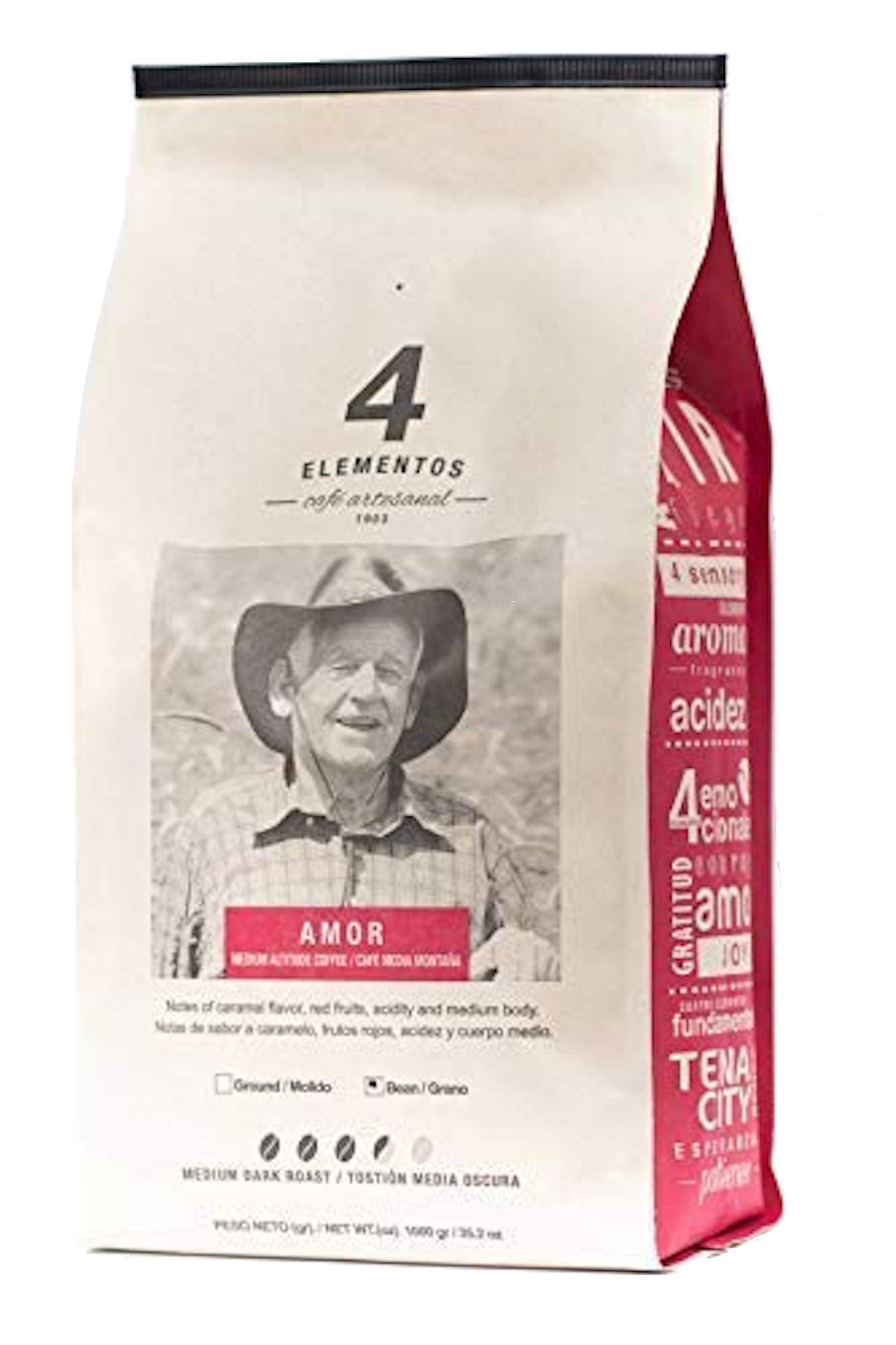 4 Elementos | Ground Specialty Coffee, Medium Roast, 100% Arabica from Colombia, Red Berries & Caramel Notes, 35 oz