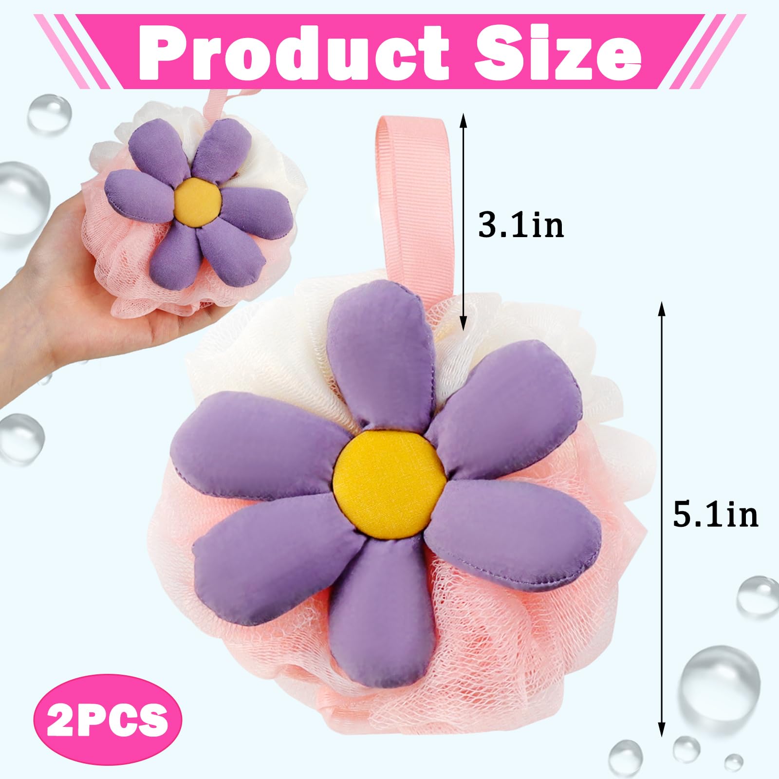 2 esponjas de baño de flores bonitas de malla de lufa, esponja exfoliante para mujer, esponja de ducha suave para piel sensible en accesorios de baño de belleza