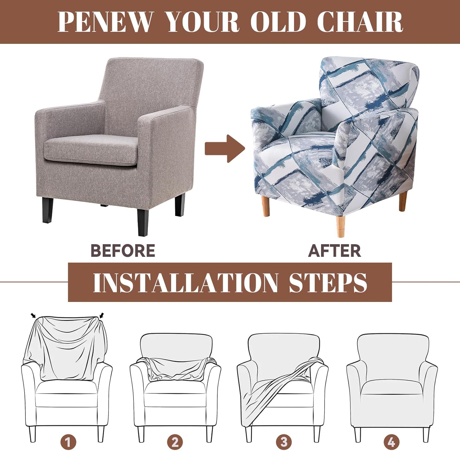 Couch Chair Cover Modern Simple Single Sofa Slipcover Printed Furniture Protector Stretch Armchair Covers for Living Room Office Reception Reading Sofa Blue Plaid