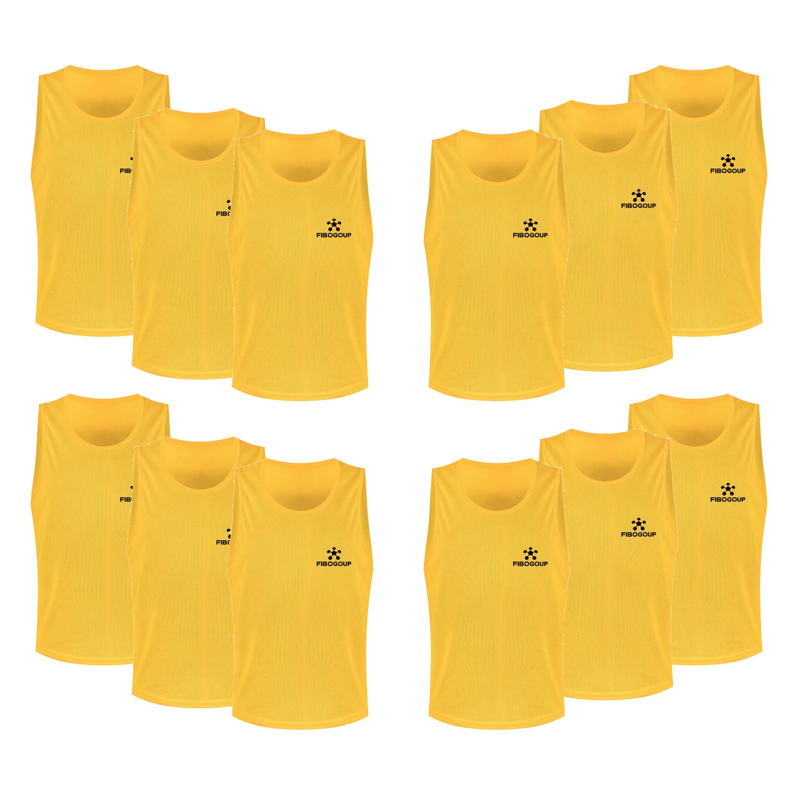 FIBOGOUP Football Bibs [12 Pack], Quick-Dry Multi Sports bibs,Durable Training bibs FOR Kids to Aldut,Universal size, suitable for various scenarios-Yellow-XL
