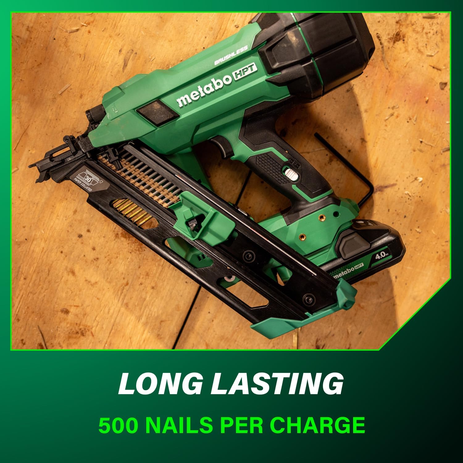 Metabo HPT 18V MultiVolt Cordless 30° Paper Tape Framing Nailer Kit, 3-1/2" Framing Nailer, Power Tool with 4.0Ah Lithium Ion Battery, Drives 2" to 3-1/2" Nails, Powerful Brushless Motor, NR1890DCA - Image 7