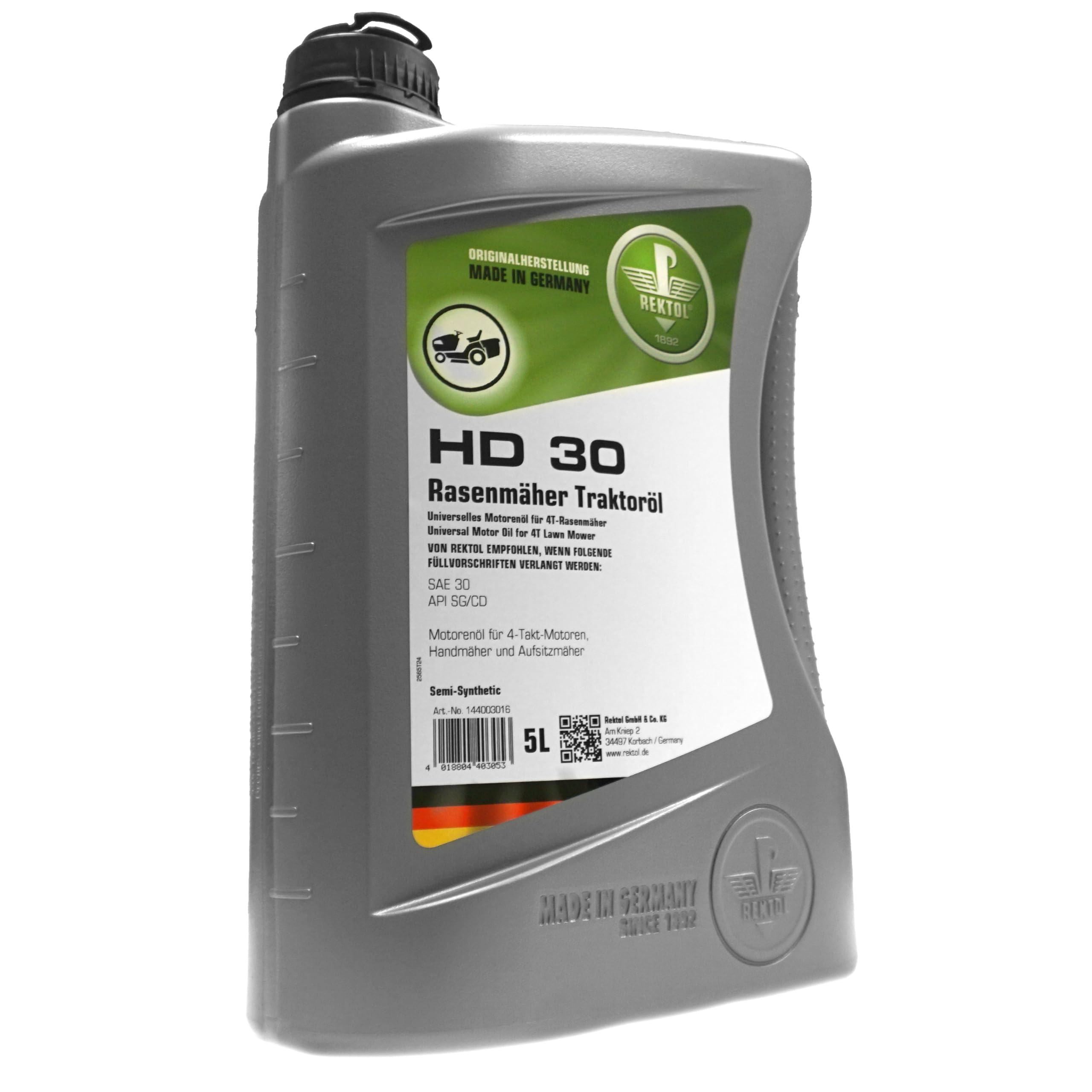 Original HD-30 SPEZIAL Motorenöl, 5 Liter Kanister Rasenmäher und Rasentraktraktor-Öl. SAE 30, Motor-Öl geeignet für 4-takt Motorgeräte