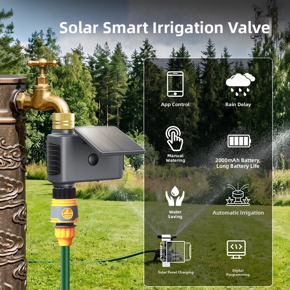 Smart WiFi Timer di irrigazione solare Controller elettronico del rubinetto del tubo dell'acqua Sistema di irrigazione programmabile per giardino da cortile Due prese