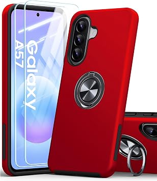 AOUIA f r Samsung Galaxy A57 5G H lle mit 2 St ck Panzerglas Milit rischer Sto schutz Samsung A57 5G H lle mit 360  Drehbarer Ring Kickstand Handyh lle f r Samsung A57 5G Rot