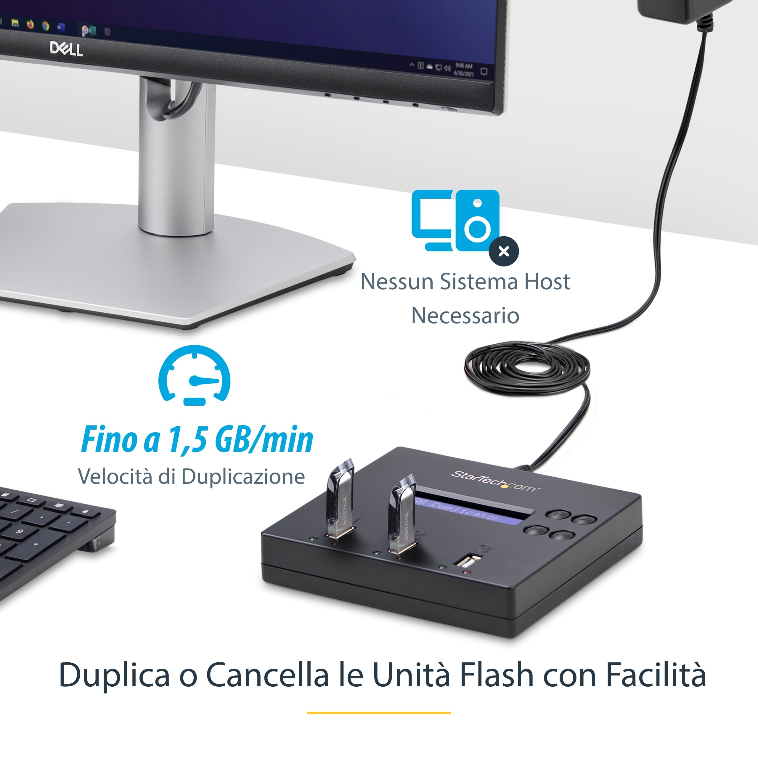 StarTech Duplicatore Clonatore e Cancellatore USB 1:2 per Chiavette, LCD | Cancellazione a 3 Passaggi, Standalone senza PC, Copia del Sistema