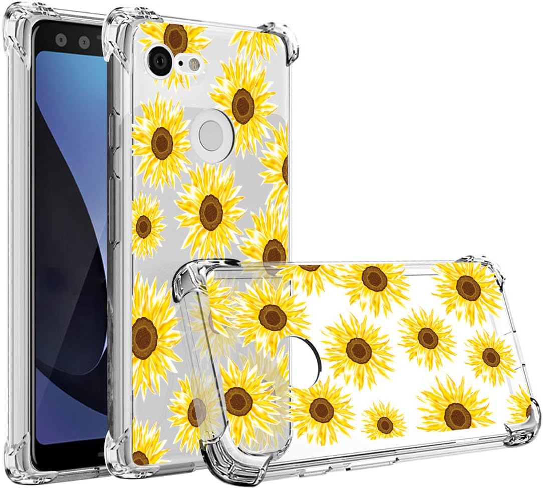Osophter Compatible with Google Pixel 3 Case,Pixel 3 Flower Case Shock-Absorption Flexible TPU Rubber Soft Silicone Full-Body Protective Cover for Google Pixel3 (Sun Flower)