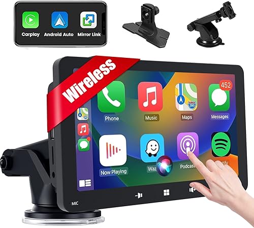 Estéreo portátil inalámbrico Apple Carplay inalámbrico Android Auto, pantalla táctil IPS de 7 pulgadas, receptores de audio para automóvil con disponible en Yaxa El Salvador