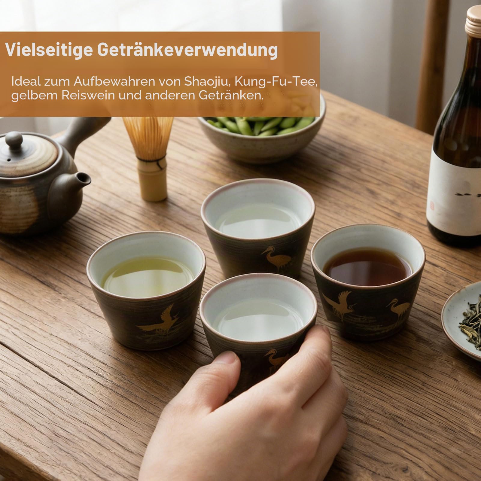 4 Stück Keramikbecher, Keramik-Teetassenset Retro-Tee-Becher in Der Chinesischen/Japanischen Kung-Fu-Teehitze-Sake-Becher Japanische Teetasse-Geschenk-Set Sake Cups Teetassen Mit Box Zum Trinken(02)
