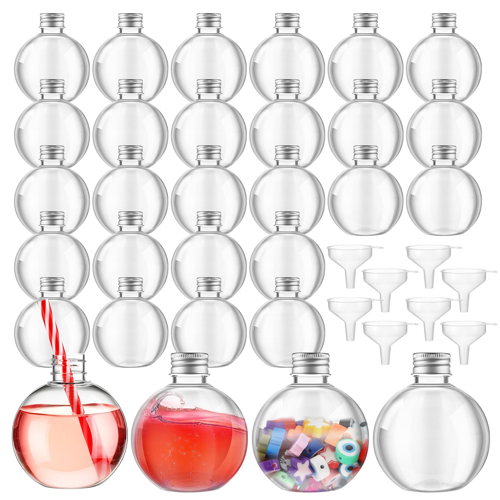 Photo 1 of *MISSING PARTS - see clerk notes*
Jinei 30 Packs 8 oz Spherical Plastic Potion Bottles Ball Shape Sand Bottles Clear Plastic Cocktail Ornament Balls with Funnels for DIY Wedding Party Gift Crafts Decoration(Lid,Silver)