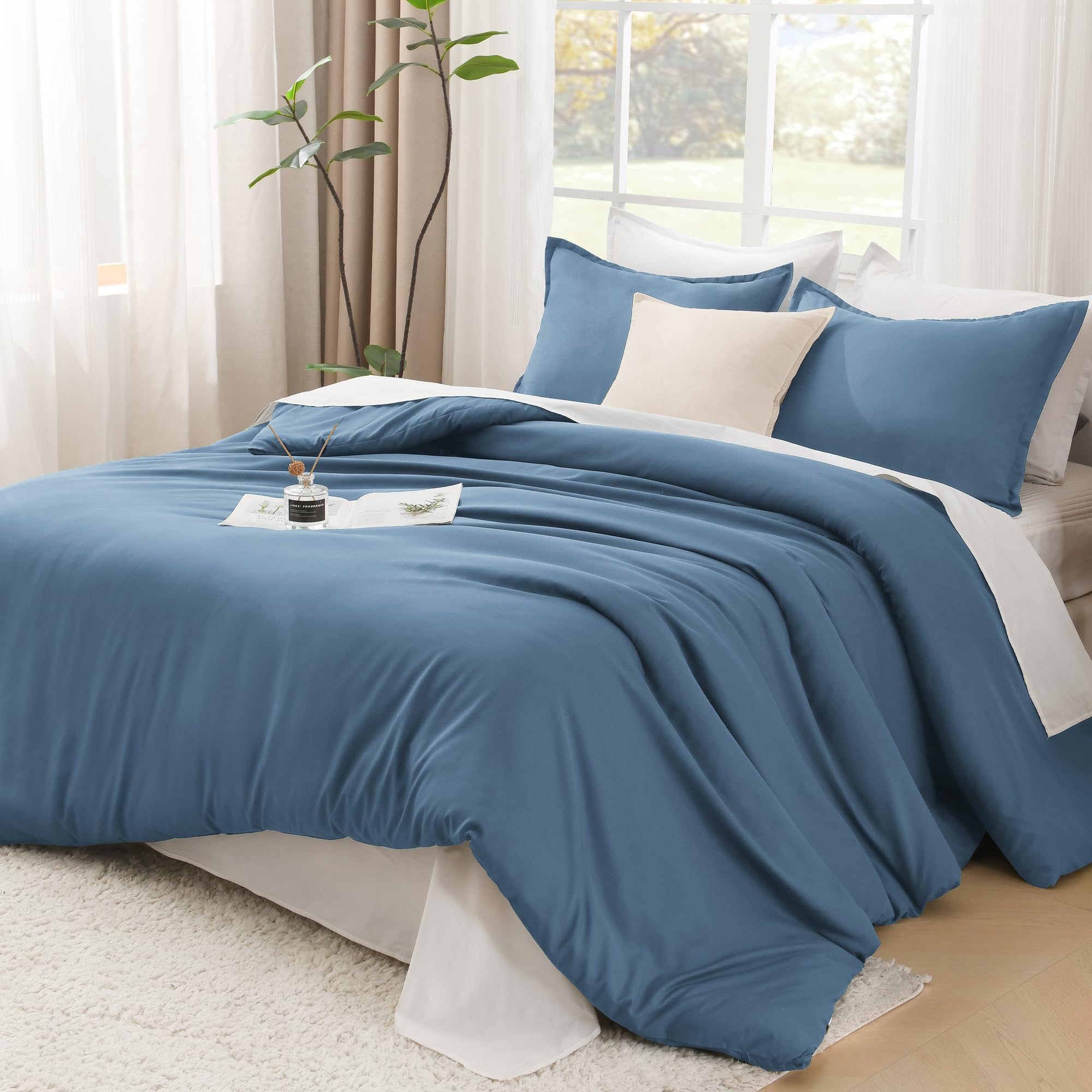 Litanika Comforters King Size Ocean Blue, 3 Pieces Lightweight Solid Bedding Set & Collections, All Season Fluffy Bed Set (104x90 Inches Comforter & 2