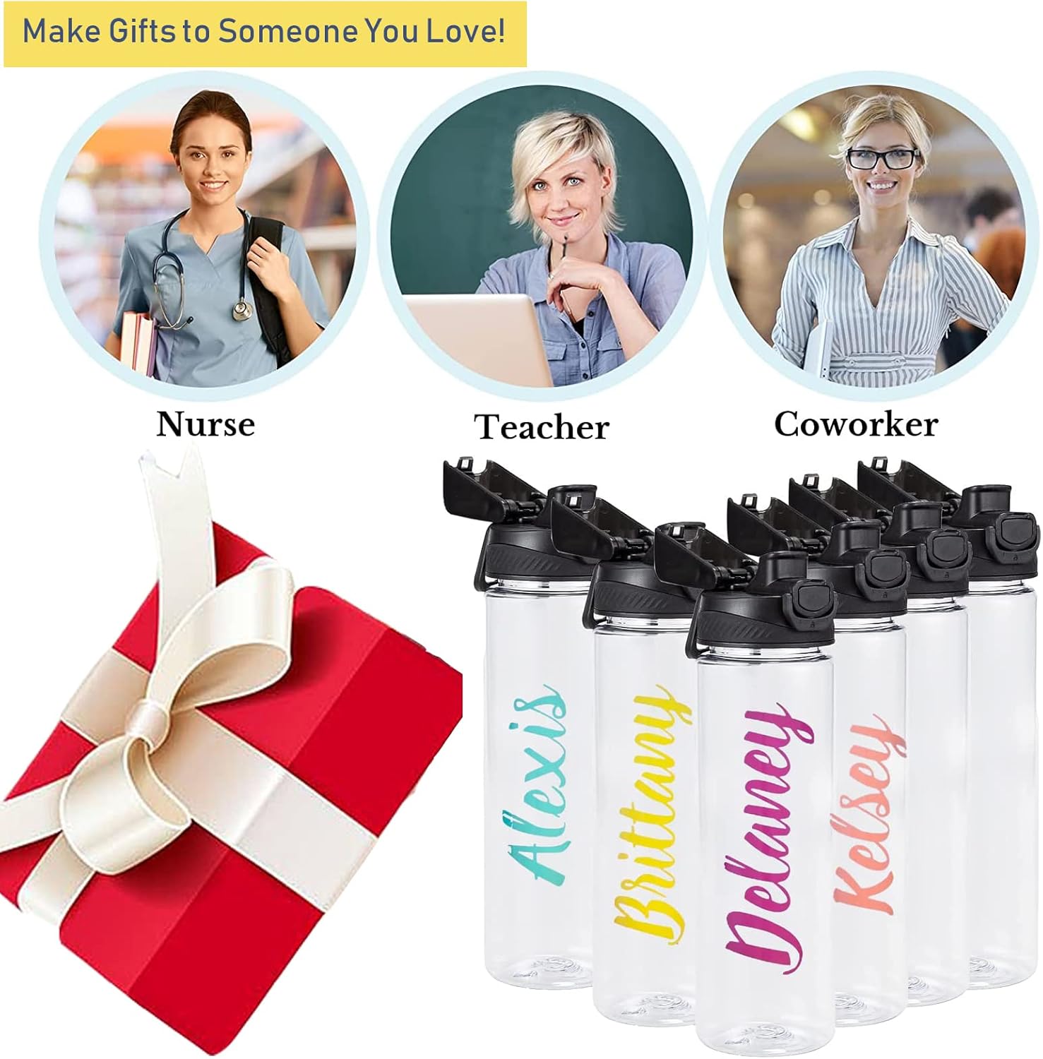 SUNNOW 6 Pack Clear Water Bottles Bulk, 24 oz Reusable Plastic Water Bottle with Chug Lid & Handle, Leak Proof & Lightweight for Sports Travel Gym Running Hiking, Personalized DIY Teacher Nurse Gift