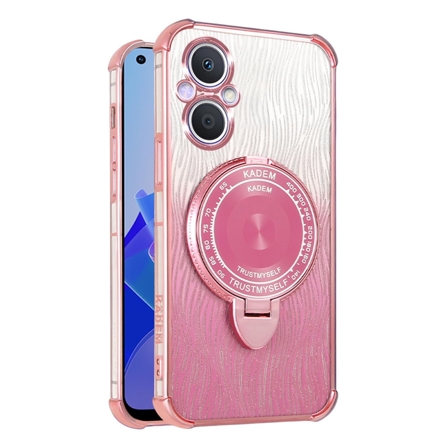TPU Case for Oppo Reno 8Z 5G Cover, Luxury Shockproof Slim with Makeup Mirror Case with Metal Kickstand [Support Magnetic Car Holder] Compatible with Oppo Reno 8Z 5G Case for Woman (Pink)