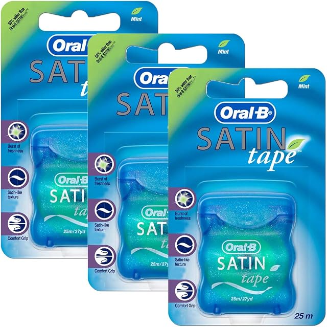 3 x Wide Satin Tape 25m Dental Waxed Mint Floss Oral Care Clean Fresh Teeth